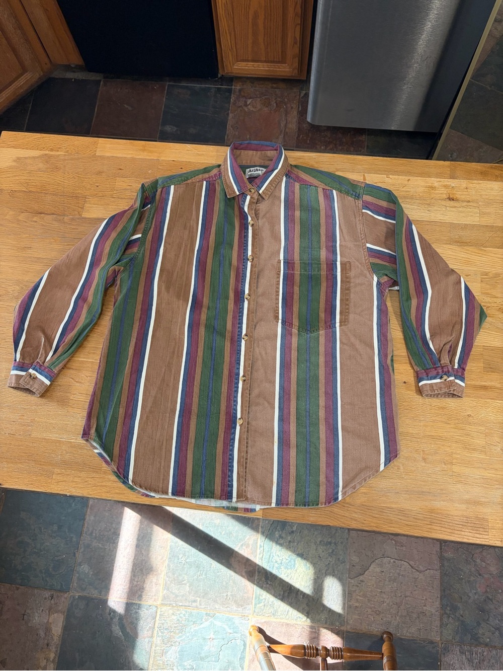 Vintage Multicolor Striped Button-Up Shirt - Brown/Green